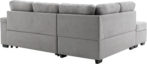 Vista 5 de Velvet Sleeper Sectional Sofa- L-Shape Corner Couch Sofa-Bed with Storage Ottoman & Hidden Arm Storage & USB Charge for Living Room Apartment Grey