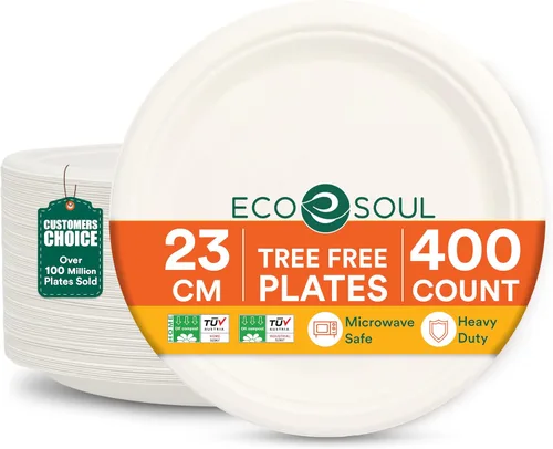Vista 29 de ECO SOUL - Platos de papel compostables de 9 pulgadas (paquete de 200) biodegradables, resistentes, desechables, ecológicos para cena de Navidad
