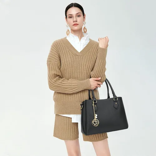 Vista 2 de Bolsa de hombro, bolsa con cremallera, bolsa de mano, bolsa cruzada de piel, con bolsillos, para mujer