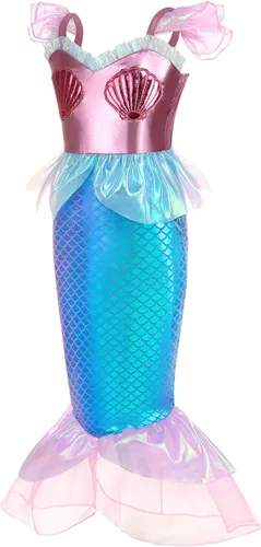 Vista 2 de NincVol Mermaid Costume for Girls Mermaid Dress Little Girls Princess Dress Up Halloween Cosplay Outfit for Kids 3-8 Years