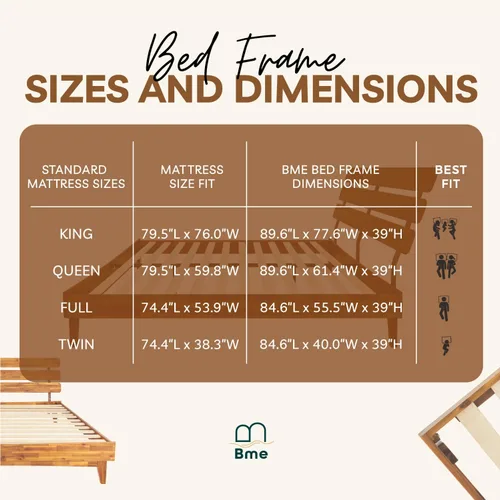 Vista 11 de Bme Caden - Base de cama de 15 pulgadas con cabecera ajustable, estilo retro de mediados de siglo, con madera de acacia, no necesita somier, 12