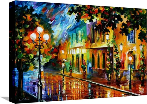 Vista 14 de ART.COM Arte enmarcado para pared, diseño de flores nocturnas de Leonid Afremov, decoración escénica, 18 x 12 pulgadas, marco negro con paspartú