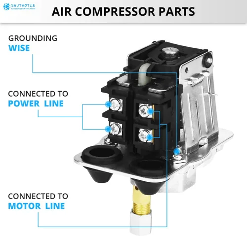 Vista 5 de Válvula de control universal del interruptor de presión del compresor de aire (90-120 PSI, 110V-240V) con regulador de 0-180 PSI y válvula de alivio