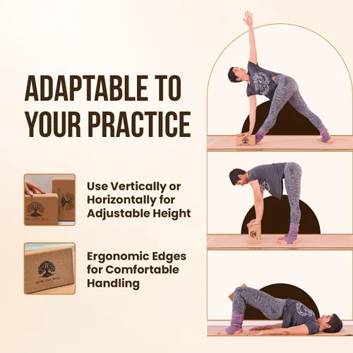 Vista 7 de MHW - LIVE WELL Bloque de yoga de corcho, bloque de yoga antideslizante natural para estabilidad y profundización de posturas, 9 x 6 x 3 pulgadas