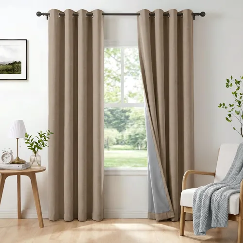 Vista 31 de Cortinas opacas de lino para dormitorio de 45 pulgadas de largo, cortinas beige con ojales para sala de estar, cortinas de oscurecimiento