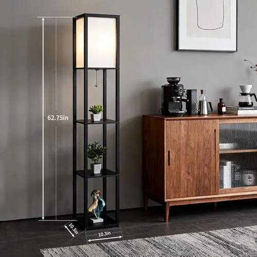 Vista 7 de Lámpara de pie con estantes, moderna lámpara de estante cuadrada con pantalla blanca, lámpara de pie de esquina para sala de estar, dormitorio