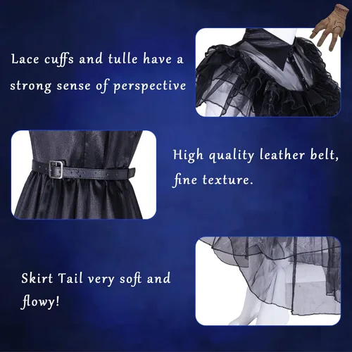 Vista 4 de Wednesday Addams Dress Girls Black Gothic Dresses Wednesday Cosplay Costumes Halloween Party Outfit