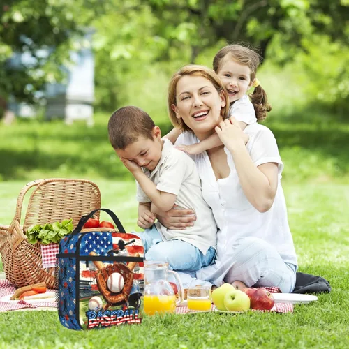 Vista 5 de Lonchera de béisbol con temática deportiva para niños, niñas, adolescentes, bolsa de almuerzo de béisbol aislada para niños, bolsa de almuerzo
