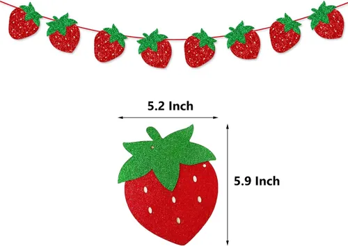 Vista 4 de TSJ Decoración de guirnalda de fresas con purpurina y bayas para colgar, recuerdos de fiesta temática de fresas para fiesta de cumpleaños, baby