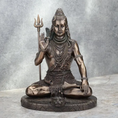 Vista 2 de Veronese Design Lord Shiva en meditación Pose Hindú Dios fundido en frío Resina Acabado Bronce Antiguo Estatua Escultura