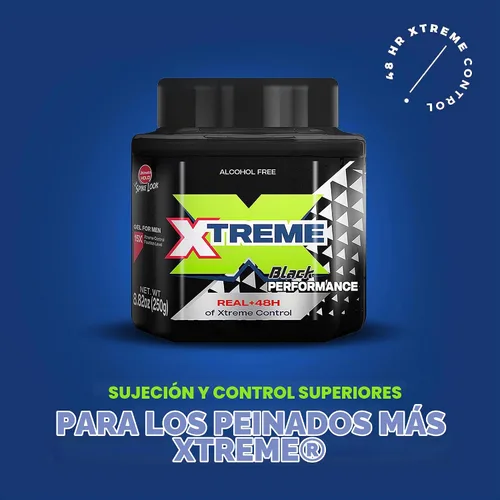 Vista 3 de Xtreme Black Performance Styling Gel para el cabello para hombres, sin alcohol, control Xtreme de 48 horas con aloe vera, tarro de 8.82 onzas