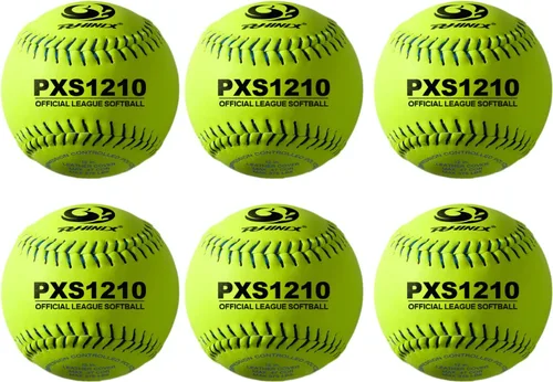 Vista 6 de PHINIX Softball de lanzamiento rápido de cuero dividido de 11 y 12 pulgadas, opciones de tamaño y peso oficial de calidad profesional