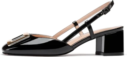 Vista 2 de WAYDERNS Zapatos de vestir para mujer con punta cuadrada y hebilla rectangular de metal, con espalda abierta, gruesos y de tacón bajo, de 2
