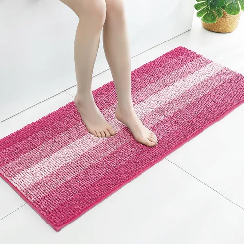 Vista 23 de Gibelle Alfombras de baño negras, alfombra de baño de chenilla de lujo, alfombra pequeña antideslizante para ducha y alfombras de piso para baño