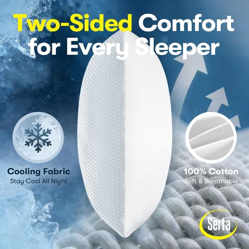 Vista 2 de Blue Ridge Home Fashions Juego de 2 almohadas refrescantes tamaño Queen, diseño de algodón transpirable y refrescante de doble cara, almohadas