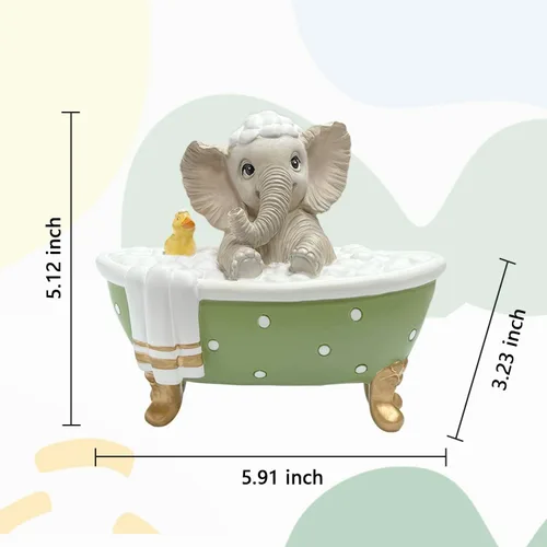 Vista 2 de Figura de elefante para decoración de estatua de jardín, bonito elefante de resina gris con un pato en la bañera de lunares que trae buena suerte