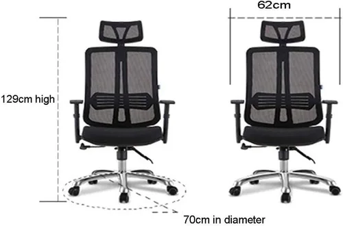Vista 2 de Silla de oficina ergonómica de malla, silla de escritorio para computadora, asiento y respaldo de malla, reposacabezas ancho, soporte lumbar