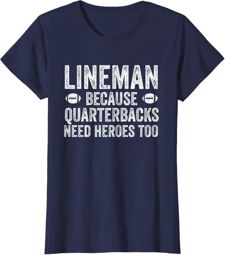 Vista 45 de Lineman Because Quarterbacks Need Heroes Camiseta de fútbol linieros S Negro