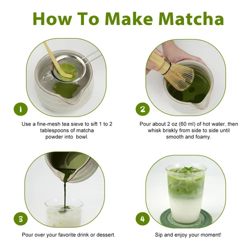 Vista 6 de Soeos Juego de batidor de matcha, kit de 7 piezas de cerámica matcha, incluye cuenco matcha, batidor de bambú (Chasen), cuchara (chashaku), tamiz