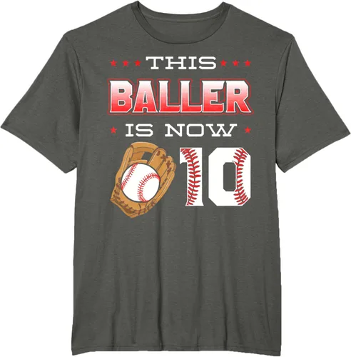 Vista 6 de This Baller Is Now 10 - Camiseta de béisbol para fiesta temática de cumpleaños número 10, Negro