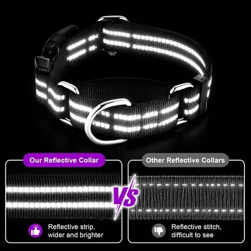 Vista 3 de Hikiko Martingale - Collar reflectante de nailon para perro con hebilla de liberación rápida, ajustable, collar de entrenamiento antideslizante