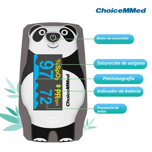Vista 2 de CHOICEMMED OLED Panda Pulsioxímetro Pediátrico de Dedo – Oxímetro de Pulso SP02 para Niños – Monitor de Saturación de Oxígeno en Sangre para Niños
