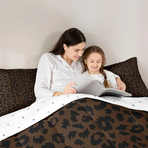 Vista 3 de Manfei Juego de edredón con estampado de leopardo, tamaño individual, juego de ropa de cama con estampado de guepardo marrón y negro, 2 piezas Negro