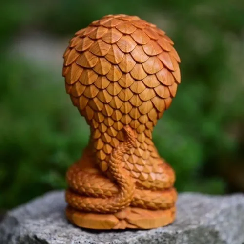 Vista 6 de Estatua de Buda con cabeza de guardián de serpiente, estatua de Buda Shakyamuni de madera de 4.7 pulgadas de alto, estatuas de Buda para decoración