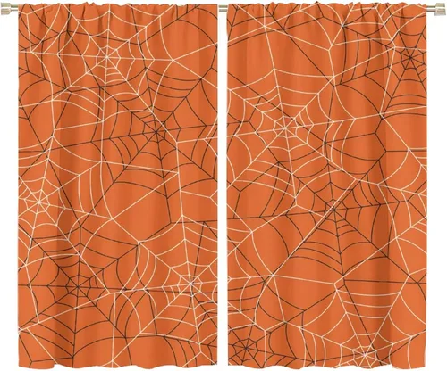 Vista 84 de Cortinas opacas de tela de araña aterradora para niños, tela de araña en blanco y negro, fondo rojo, dormitorio de niños, guardería, decoración
