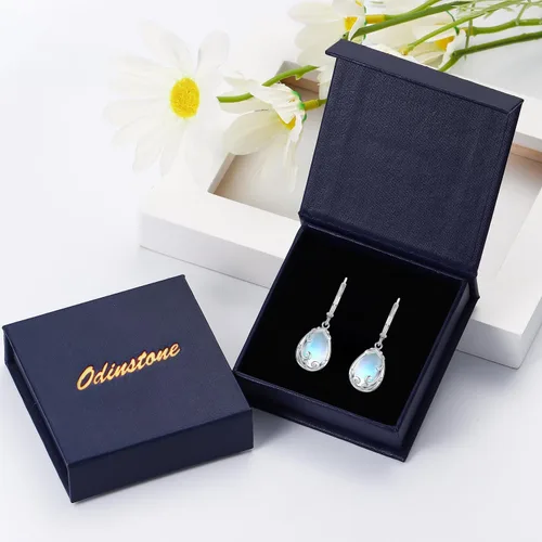 Vista 8 de Aretes de plata de ley 925 con diseño de gato, árbol de la vida, piedra lunar, lágrima, filigrana, colgantes, para mujeres y niñas