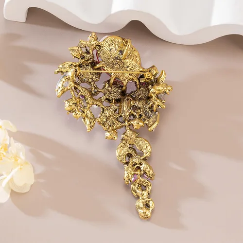 Vista 4 de SELOVO Broche grande de flores largas para mujer, broche de fiesta de boda