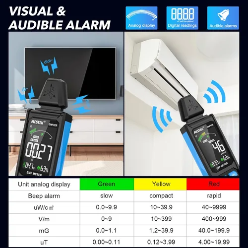 Vista 5 de Medidor EMF, MESTEK 5 en 1 Detector de Radiación EMF Recargable, Detector de Radiación, Medidor de Campo Eléctrico, Medidor de Fuerza de Campo