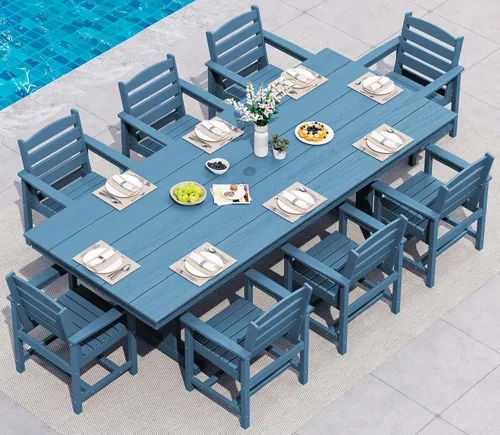 Vista 10 de SERWALL Outdoor 84" HDPE Rectangular Dining Table for 6-8,All-Weather,Aruba
