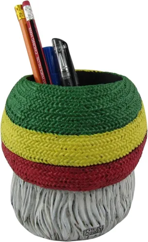 Vista 6 de World of Wonders Rasta - Soporte para bolígrafo de gnomo "Don't Bogart It", gnomo rastafari con soporte para lápices, organizador de escritorio