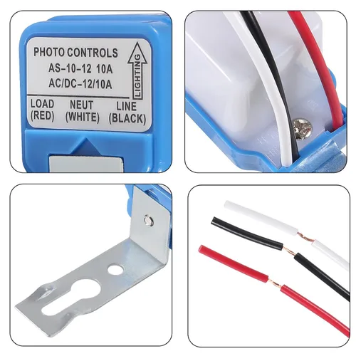 Vista 3 de Interruptor de fotocélula de 12 V 10 A, interruptor automático de sensor de luz de fotocélula de encendido/apagado automático, interruptor de luz a