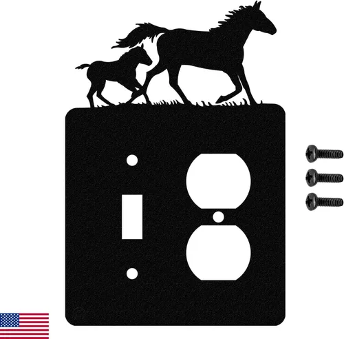 Vista 14 de Mare & Foal - Interruptor de luz de palanca de caballo y placa de pared de una sola banda (Rocker-GFCI) (palanca simple con GFCI (mecedora), negro)