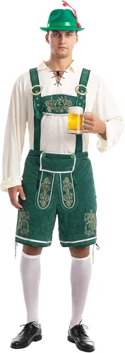 Vista 3 de Disfraz de Oktoberfest bávaro alemán para hombre juego verde para fiesta de disfraces de Halloween y festival de cerveza fiesta temática alemana
