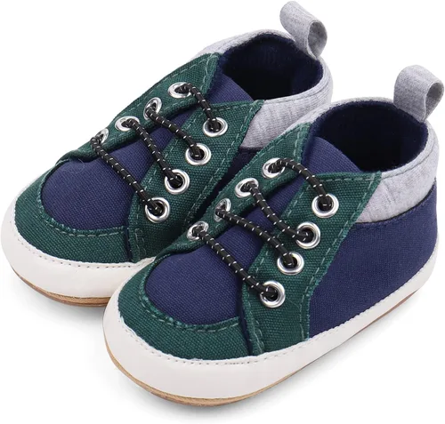 Vista 2 de ESTAMICO Tenis para bebés y niños, antideslizantes, para primer andador, suela de goma suave, zapatos de lona
