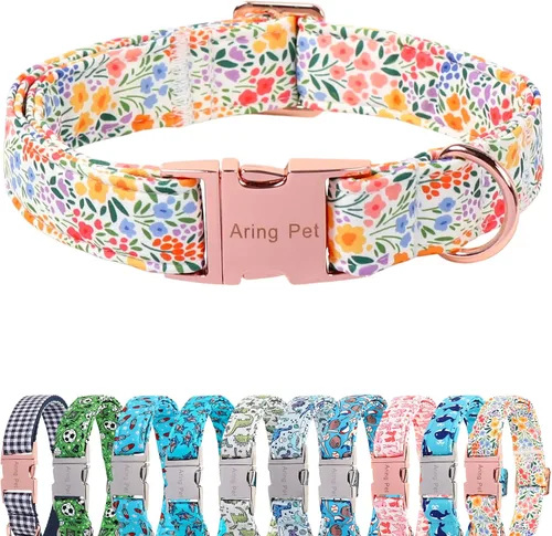 Vista 169 de Aring Pet Collar de algodón, ligero y ajustable, con hebilla de liberación rápida, para perros pequeños, medianos y grandes, para cachorros, S, Hoja