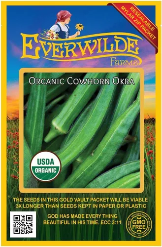Vista 4 de Everwilde Farms - Semillas de okra de cuerno de vaca orgánicas de 1 onza - Paquete Gold Vault