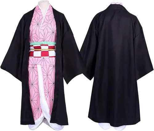Vista 2 de Nezuko - Disfraz completo de cosplay con peluca de bambú capa de bambú para Navidad, día de Acción de Gracias, uniforme para niñas y mujeres