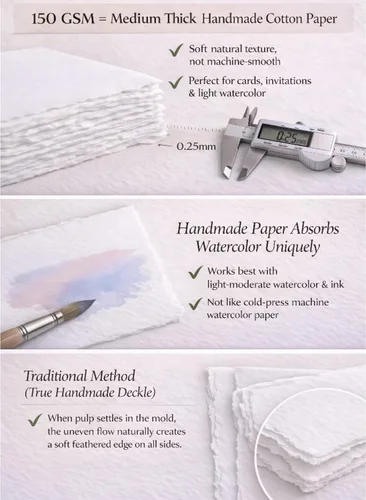 Vista 5 de Papel en blanco hecho a mano con borde irregular - 2x3 pulgadas, paquete de 50 - Papel para técnicas mixtas de hojas sueltas para tarjetas de lugar