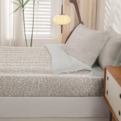 Vista 5 de Feelyou Juego de edredón con cremallera de leopardo tamaño individual Juegos de cama con cremallera y estampado animal para decoración de Marrón