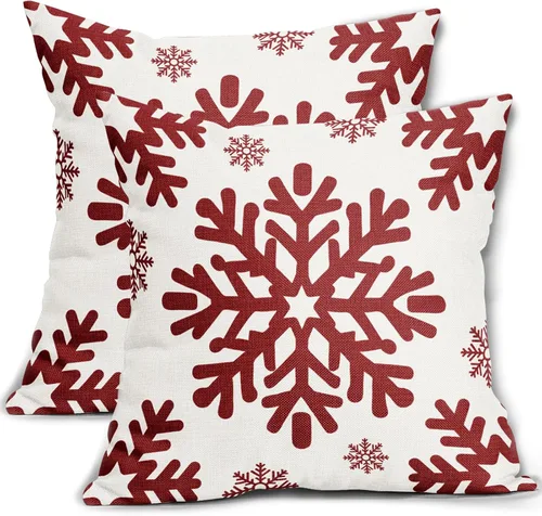 Vista 16 de Fundas de almohada decorativas de Navidad negras 40x40 cm con copos de nieve blancos de Navidad, juego de 2, temática rústica de invierno