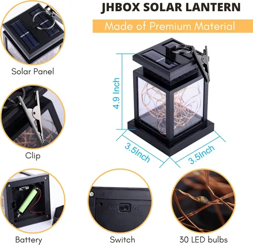 Vista 5 de Faroles solares colgantes impermeables para exteriores, paquete de 4, luces solares para exteriores, 30 LED, faroles para exteriores alimentados por