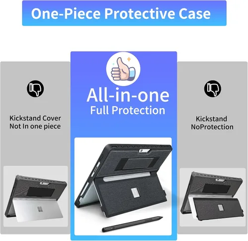 Vista 3 de Funda para Microsoft Surface Pro 11/10/9/8 de 13 pulgadas, con cubierta de soporte, correa de mano, funda resistente todo en uno compatible con Negro