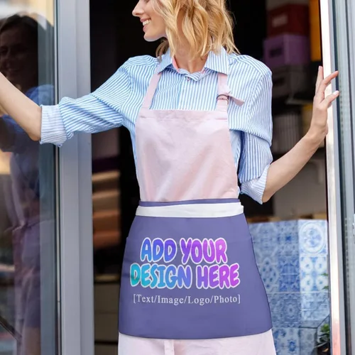 Vista 225 de AXKEUDO Delantal personalizado con bolsillos, delantales de cintura para camarera para cocinar en casa, restaurante, servir trabajo