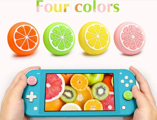 Vista 6 de 8 tapas de silicona con agarre para el pulgar de limón y frutas, ergonómicas, tapas analógicas para Nintendo Switch NS Joy ConSwitch Lite Controller