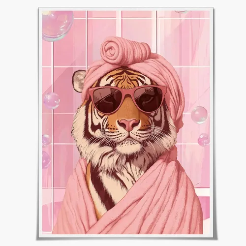 Vista 12 de Divertido arte de pared de gato negro para baño, periódico de lectura de gatos sobre inodoro, póster de mascota humorística rosa para decoración