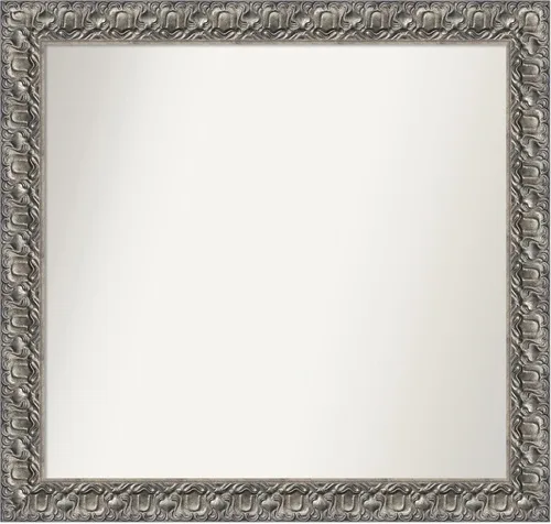 Vista 61 de Amanti Art Espejo de baño plateado para sobre fregadero, 26 x 26 pulgadas, espejo cuadrado de níquel pulido, marco de madera tradicional mediano, se